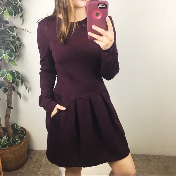 Wilfred Free Tartine Burgundy Fit And Flare Dress - Picture 3 of 16